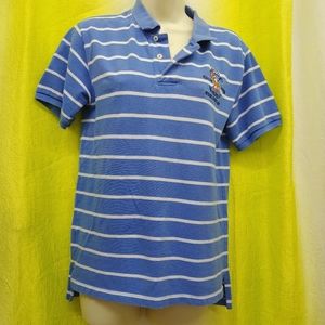 VINTAGE Polo Ralph Lauren | Blue White Striped Polo Shirt Embroidered Boys 16/18